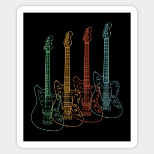 Four Offset Style Electric Guitar Outlines Retro Color Sticker